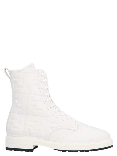 Shop Fendi Ff Motif Ankle Biker Boots In White