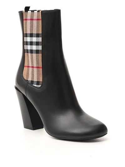 Shop Burberry Vintage Check Detail Ankle Boots In Black