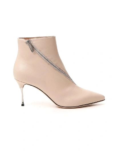 Shop Sergio Rossi Zip Detail Ankle Boots In Beige