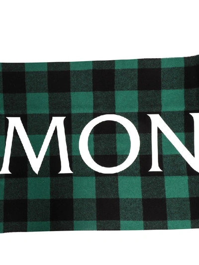 Shop Moncler Logo Print Checked Scarf In Green