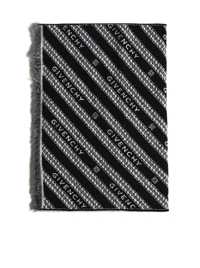 Shop Givenchy Chain Logo Jacquard Scarf In Black