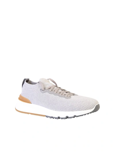 Shop Brunello Cucinelli Knitted Sock Sneakers In Grey