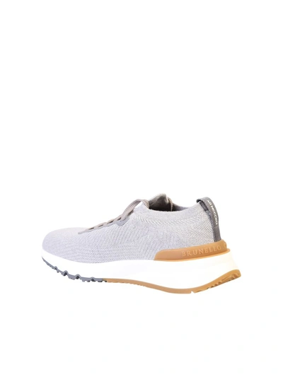 Shop Brunello Cucinelli Knitted Sock Sneakers In Grey