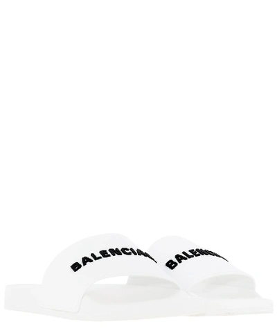 Shop Balenciaga Logo Detailed Pool Slides In White