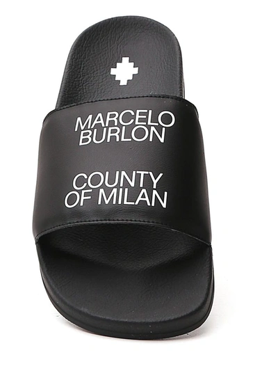 Shop Marcelo Burlon County Of Milan Logo Slippers In Black