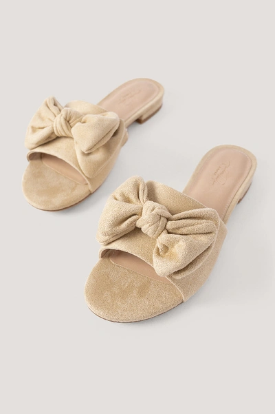 Shop Anika Teller X Na-kd Bow Faux Suede Flats - Beige