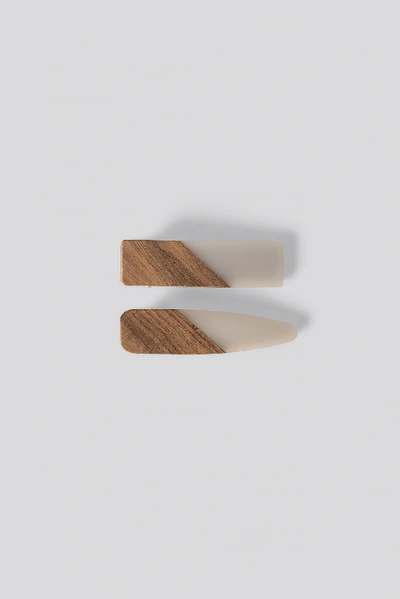 Shop Na-kd 2-pack Wood Detail Hair Clip White