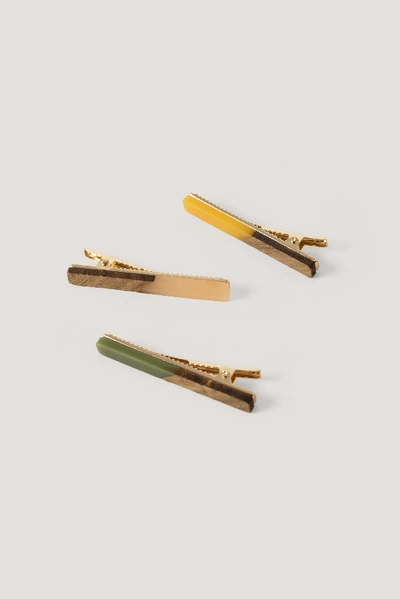Shop Na-kd 3-pack Wood Detail Hair Clip - Multicolor