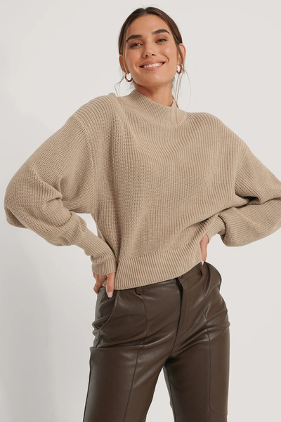 Shop Na-kd Reborn Volume Sleeve High Neck Knitted Sweater Beige
