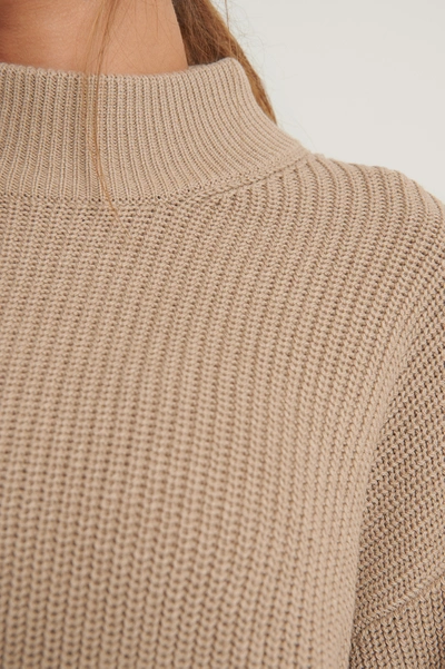 Shop Na-kd Reborn Volume Sleeve High Neck Knitted Sweater Beige