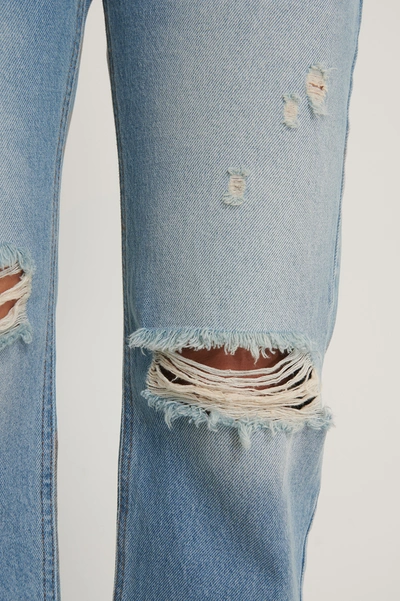 Na-kd Straight Destroyed Fringed Hem Jeans - Blue | ModeSens