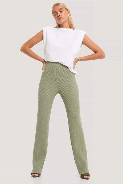 Shop Na-kd Knitted Ribbed Pants - Green