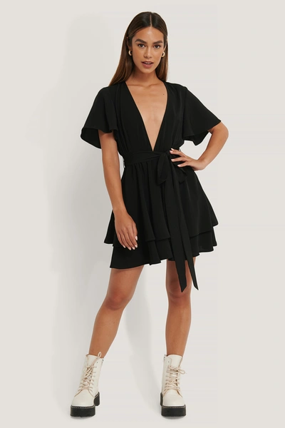 Shop Anika Teller X Na-kd Deep Front Mini Dress - Black