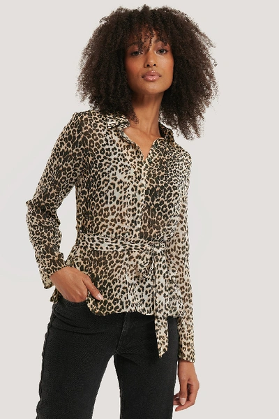 Shop Na-kd Belted Chiffon Blouse - Leopard