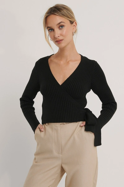 Shop Na-kd Reborn Organic Ribbed Knitted Overlap Sweater - Black