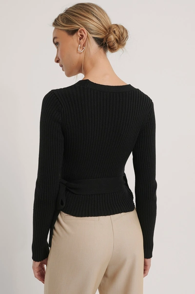 Shop Na-kd Reborn Organic Ribbed Knitted Overlap Sweater - Black