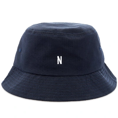 Shop Norse Projects Seersucker Bucket Hat In Blue