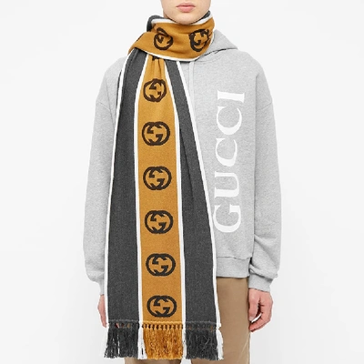 Shop Gucci Large Wool Gg Scarf In Brown
