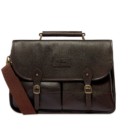 Shop Barbour Leather Briefcase In Brown