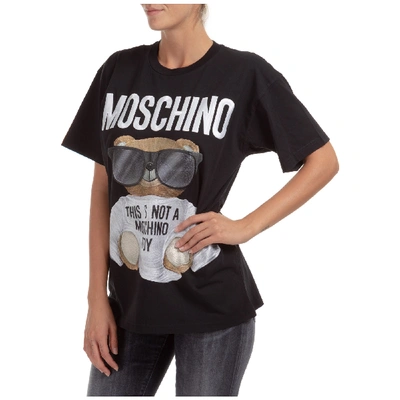 Shop Moschino Women's T-shirt Short Sleeve Crew Neck Round Teddy Bear In Black