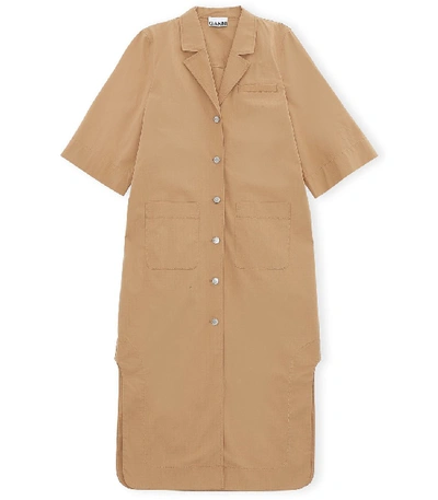 Shop Ganni Ripstop Cotton Chino Shirt Dress In Tannin In Neutrals