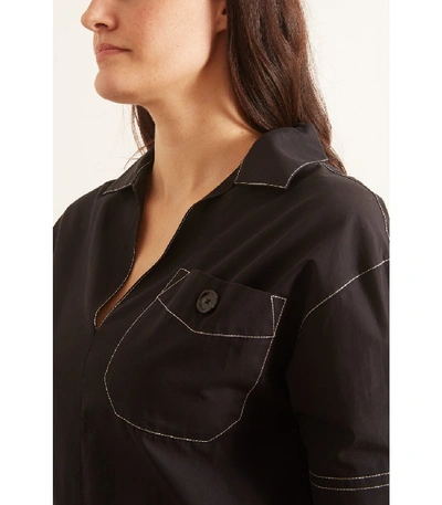 Shop Marni Cotton Poplin Short Sleeve Polo Neck Blouse In Black