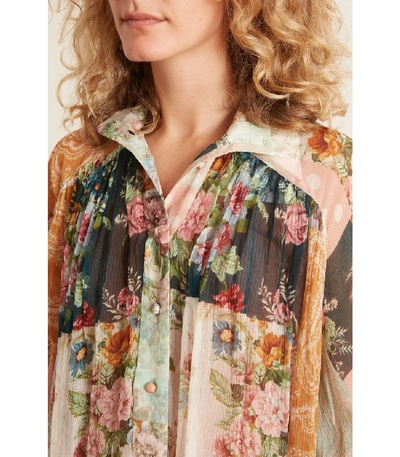 Shop Zimmermann Wavelength Smock Blouse In Patchwork Floral In Multi