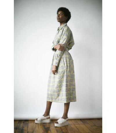 Shop Tibi Recycled Menswear Check Skirt In Green/beige Multi
