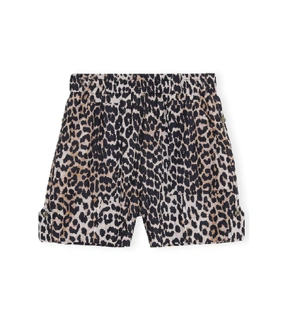 Shop Ganni Cotton Silk Shorts In Leopard In Leoapard