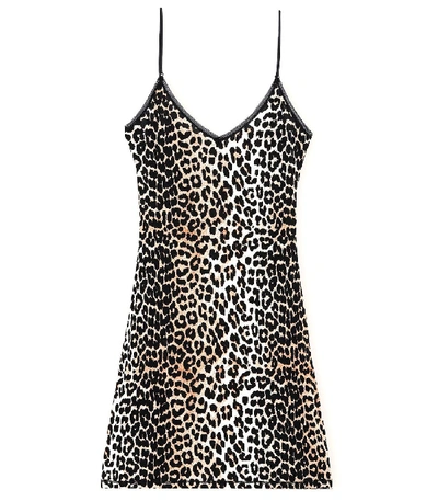 Shop Ganni Rayon Slip Dress In Leopard