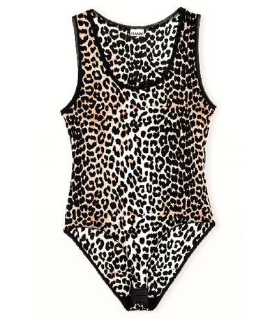 Shop Ganni Rayon Bodysuit In Leopard