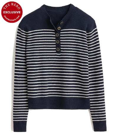 Shop Alex Mill Mariner Striped Henley Top In Navy/ivory