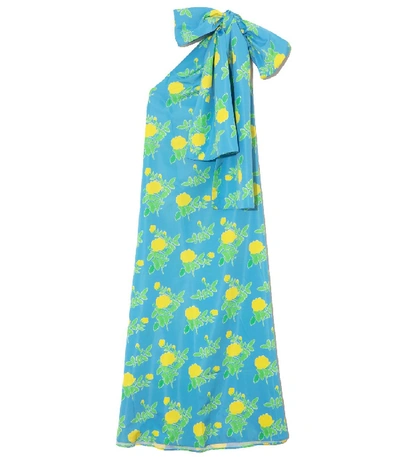 Shop Bernadette Winnie Taffeta Dress In Yellow Painted Rose On Blue In Multi