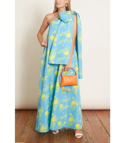 Shop Bernadette Winnie Taffeta Dress In Yellow Painted Rose On Blue In Multi