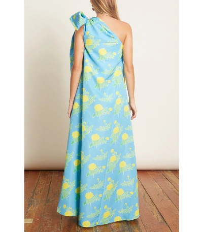 Shop Bernadette Winnie Taffeta Dress In Yellow Painted Rose On Blue In Multi