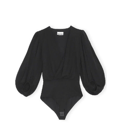 Shop Ganni Viscose Jersey Bodysuit In Black