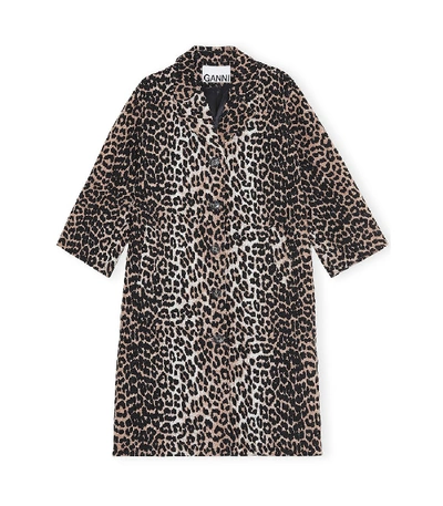 Shop Ganni Linen Canvas Jacket In Leopard