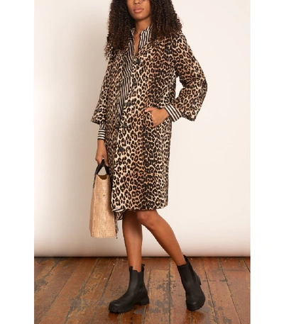 Shop Ganni Linen Canvas Jacket In Leopard