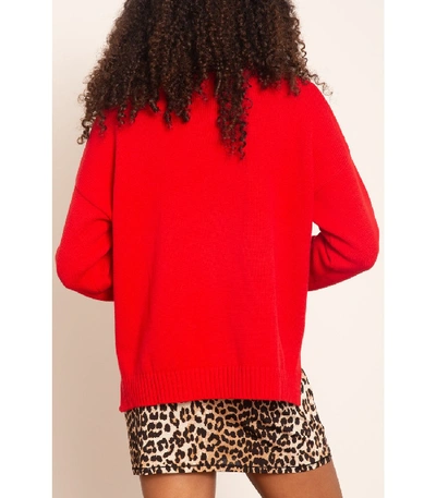 Shop Ganni Cotton Knit Crewneck Sweater In Lollipop In Red