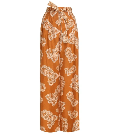 Shop Zimmermann Wavelength Waist Tie Trouser In Gold Paisley In Orange