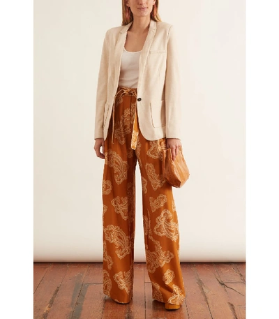 Shop Zimmermann Wavelength Waist Tie Trouser In Gold Paisley In Orange