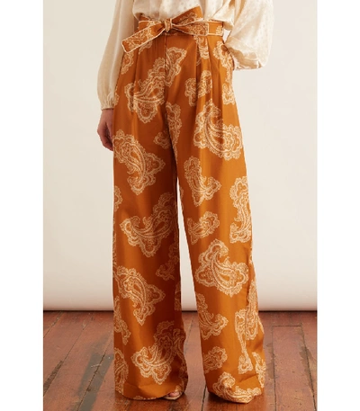Shop Zimmermann Wavelength Waist Tie Trouser In Gold Paisley In Orange