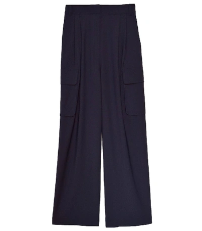 Shop Tibi Tropical Wool Pleated Cargo Pant In Navy In Blue