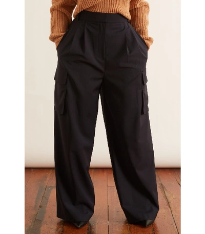 Shop Tibi Tropical Wool Pleated Cargo Pant In Navy In Blue