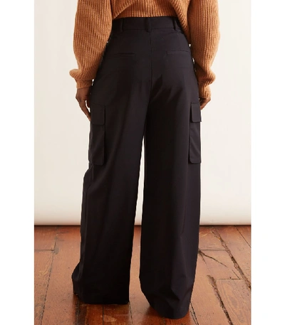 Shop Tibi Tropical Wool Pleated Cargo Pant In Navy In Blue
