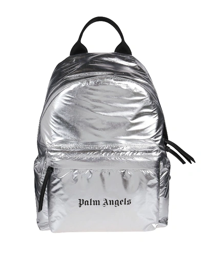 Shop Palm Angels Laminated Fabric Backpack In Silver