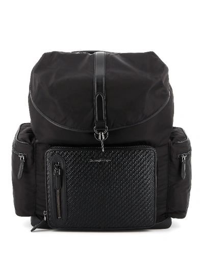 Shop Ermenegildo Zegna Leather And Fabric Backpack In Black