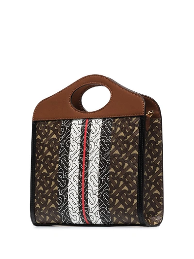 Shop Burberry Monogram Stripe Pocket Mini Tote Bag In Brown