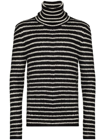 Shop Saint Laurent Striped Roll Neck Jumper In Black