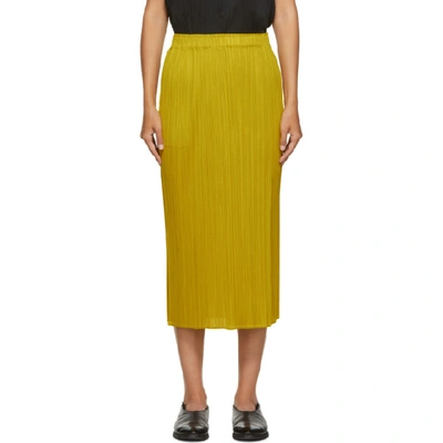 Shop Issey Miyake Pleats Please  Yellow Pleated Mid-length Skirt In 53 Canary